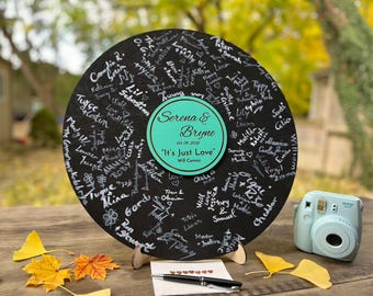 Music Record Guest Book Alternative, Wood Sign, Engagement Gift, Anniversary, Bar/Bat Mitzvah Guestbook