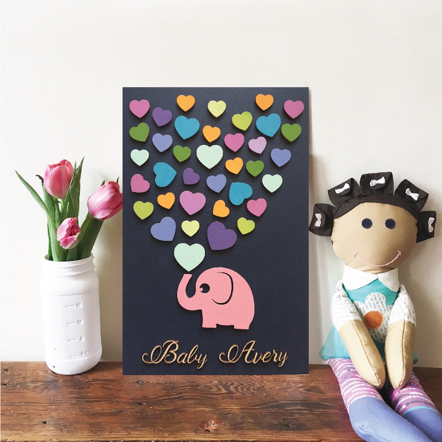 Wood First Birthday guest book alternative for baby with pink Etsy