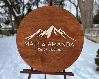Adventure Wedding Guest Book Alternative, Personalized Mountain Family or First Name Sign