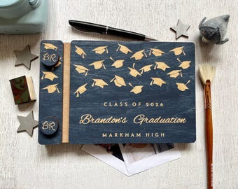 Graduation Guest Book Personalized Stain Wood Covers Graduation Cap Design