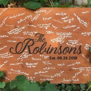 Wood wedding guestbook alternative with personalized name and customizable colors, wedding sign in or home keepsake, family name sign