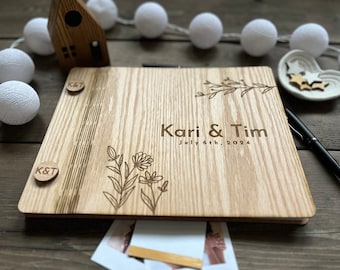 Personalized guest book, wedding album, wood wedding guest sign in, elegant notebook, wishes for the couple
