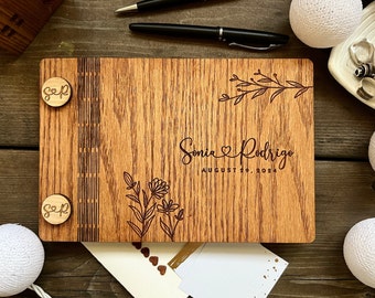 Rustic guest book, personalized wedding album, wood wedding guest sign in, elegant notebook for wishes for the couple