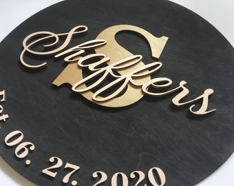 3D Wood Last Name Sign, Personalized Family Monogram