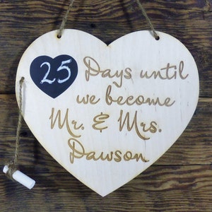 Personalized Engagement Gifts Wedding Countdown Chalkboard Sign Countdown Calendar Days Until We Become Mr and Mrs YOUR NAME Rustic Sign image 1