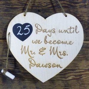 Personalized Wedding Countdown Chalkboard: Rustic Engagement Gift