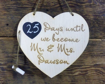 Personalized Wedding Countdown Chalkboard: Rustic Engagement Gift