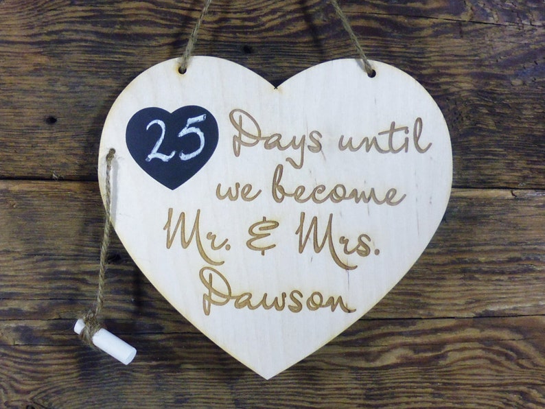 Personalized Engagement Gifts Wedding Countdown Chalkboard Sign Countdown Calendar Days Until We Become Mr and Mrs YOUR NAME Rustic Sign image 1