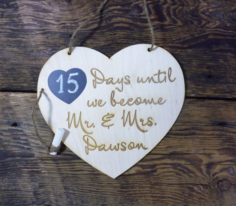 Personalized Engagement Gifts Wedding Countdown Chalkboard Sign Countdown Calendar Days Until We Become Mr and Mrs YOUR NAME Rustic Sign image 3