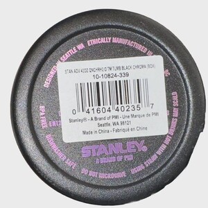 May include: Black tumbler base with a white label and barcode. The label includes the text "STAN ADV 400Z QNCHRH2.0 TM TUMB BLACK CHROMA (BOX)" and "STANLEY A BRAND OF PMI". The base is marked "Dishwasher Safe" and "Do Not Microwave".