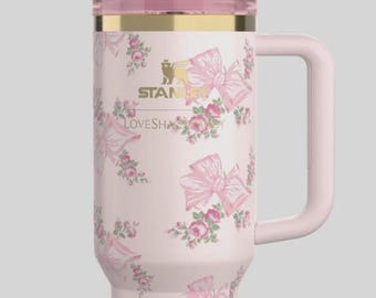 Stanley x LoveShackFancy 40oz Tumbler | Pink Floral Bow Cup with Straw (Gift Set)