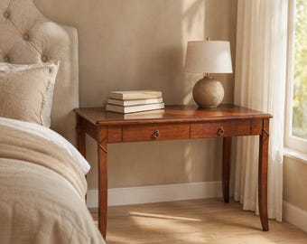 Narrow Wood Writing Table with Drawers, Small Secretary Furniture, Vintage Cherry Finish