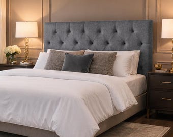 Adjustable Upholstered Headboard, Diamond Tufted Linen Fabric Panel