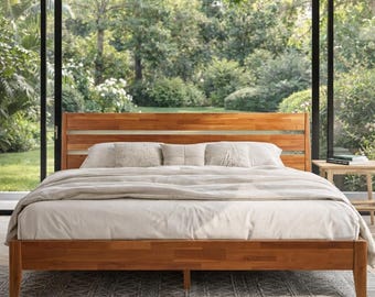 Solid Wood Platform Bed Frame with Slatted Headboard