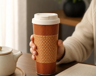 Handwoven Bamboo Tea Infuser Travel Mug, 500ml Ceramic-Coated Stainless Steel Tumbler