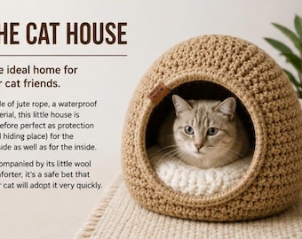 Jute Rope Cat Cave Pattern, Woven Pet Nest, DIY Indoor Outdoor Shelter, Instant Download