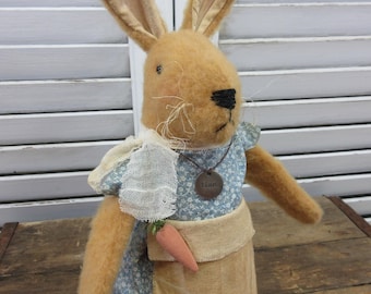 Primitive Rabbit "Tillie": Aged Plush Felt Bunny, Spring Easter Decor