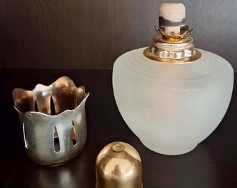 Vintage Lamp Berger Paris – Frosted Glass & Gold Tone, French Home Fragrance Lamp