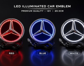 Mercedes LED Illuminated Grille Emblem Badge (20.5CM) – Red, Blue, White Glow