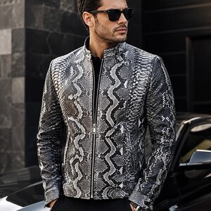 Men’s Genuine Python Leather Jacket – Luxury Exotic Snakeskin Biker Jacket