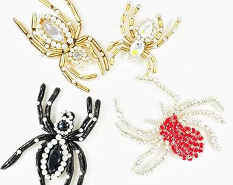 Hand-Embroidered Crystal Spider Patches, Beaded Arachnid Motifs, Gothic Outfit Appliques