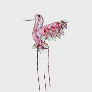 Beaded Hummingbird Patch, Hummingbirds Pattern, Crystal Fairycore Bird Accent Sew On, Floral Bird Embroidery for Jackets