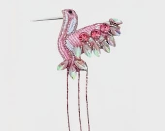 Hand-Embroidered Beaded Hummingbird Patch, Crystal Fairycore Bird Accent Sew On
