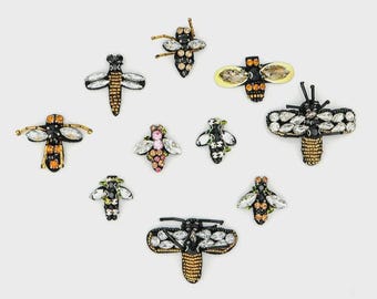 Beaded Dragonfly Patch | Crystal Butterfly Beetle Applique, Sew Embroidery for Jacket Bag