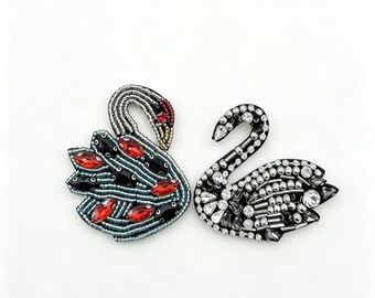 Embroidered Swan Jewelry with Rhinestones and Crystals | Beaded Animal Accessory