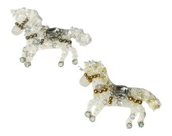 Hand-Embroidered Crystal Horse Patch, Beaded Pony Motif Sew On for Jackets, Bags