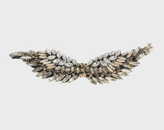 Crystal Wings Embroidered Applique | Beaded Sparkly Patch for Crafts, Clothing, Bags