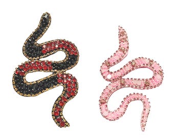 Crystal Serpent Rhinestone Patch, Hand-Embroidered Snake Design, Sew On Jacket Bag Gothic Style