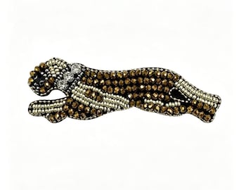 Beaded Tiger Crystal Patch, Running Animal Sew On, Black Gold Embroidery Decor