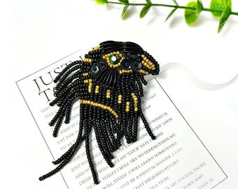 Hand-Embroidered Beaded Eagle Patch, Crystal Bird Emblem, Gothic Fringe Sew-On Applique