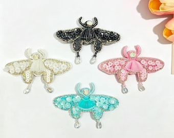 Hand-Embroidered Moth Crystal Patch, Beaded Insect Motif, Fairycore Outfit Accessory