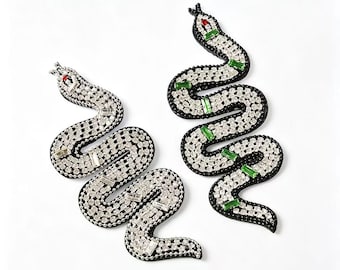 Crystal Beaded Snake Patch | Embroidered Serpent Applique, Edgy Gothic DIY Craft