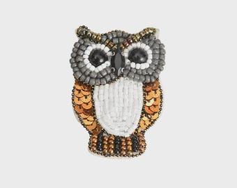 Hand-Beaded Owl Patch | Crystal Bird Applique Sew On Jacket Bag Hat Cottagecore Woodland