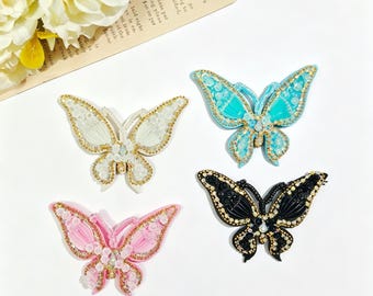 Beaded Butterfly Embroidery Patch | Hand-Embroidered Insect Motif Sew On Jacket Tote Bag Decor