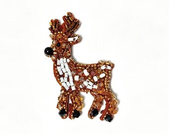 Hand-Embroidered Crystal Deer Patch | Woodland Beaded Fawn Motif Sew On