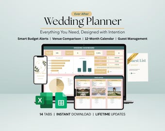 Wedding Planner Spreadsheet, Google Sheets & Excel Template 2026 | Budget Tracker, Guest List, Seating, Vendor Manager | Digital Download