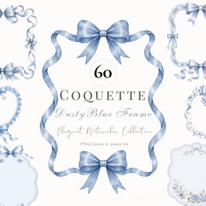 Coquette Blue Bow Frame Clipart, Dusty Blue coquette bow frame clipart ,Birthday Invitation, Baby Shower Invitation Frame PNG