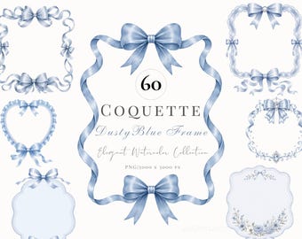 Coquette Blue Bow Frame Clipart, Dusty Blue coquette bow frame clipart ,Birthday Invitation, Baby Shower Invitation Frame PNG