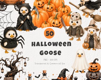 Halloween Goose Coquette Clipart PNG | 50 Watercolor Spooky Animals PNG  | Dark Aesthetic Digital Download