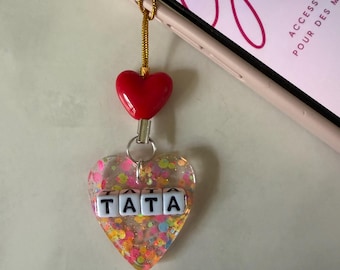 Colgante para móvil de tía - Colgante de corazón brillante para móvil - Regalo para tía - Accesorio para móvil - Idea de regalo familiar - Anuncio de embarazo