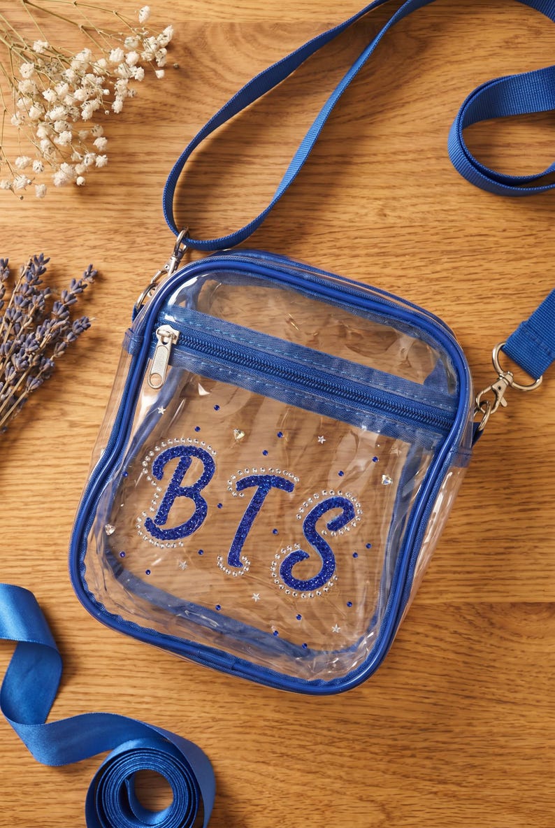 Bts Rhinestone Handmade BTS Rhinestone Clear Concert Bag, Stadium Approved Crossbody ...