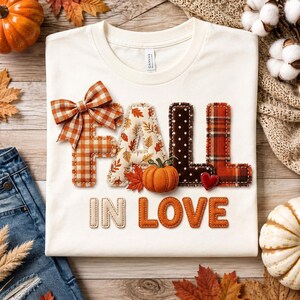 Fall Patchwork Letters PNG, Cozy Autumn Typography Sublimation, Pumpkin Plaid Fall Word Design for Shirt, Mug & Thanksgiving Decor