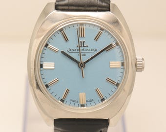 Reloj de pulsera Jaeger LeCoultre Club vintage restaurado, con movimiento suizo de cuerda manual y esfera azul, para hombre.