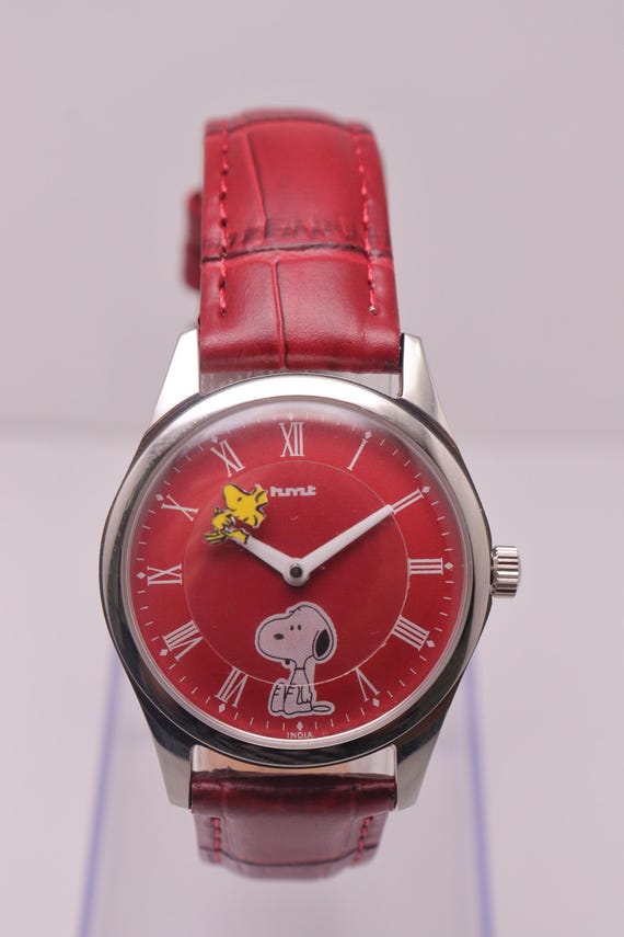 Hand Crafted Vintage HMT Snoopy and Woodstock Crimson Rouge Dial Men's Watch. | HMT Mechanical Watch. | Snoopy Peanut Watch.