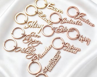 Custom Laser Cut Name Key Ring - Personalized 18K Gold Plated Cute Key Chain, Birthday gift, Back to School or Friendship Gift