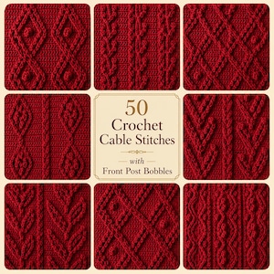50 modelli di punti a treccia all'uncinetto in formato PDF, punti a nocciolina in rilievo sul davanti con texture (download digitale)